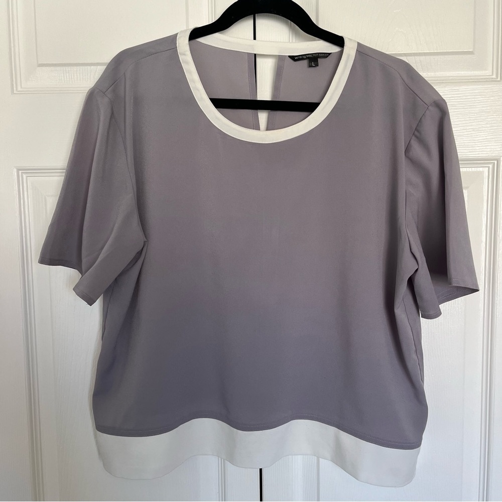 W118 by Walter Baker Grey and White Colorblock Blouse Size L
